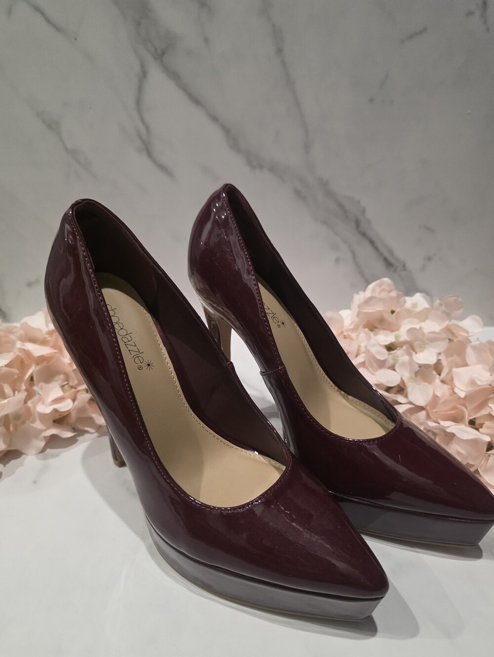 Shoe Dazzle Pointed Slingback Heels in Burgundy